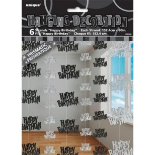 Black Glitz Happy Birthday Hanging Strings Decorations